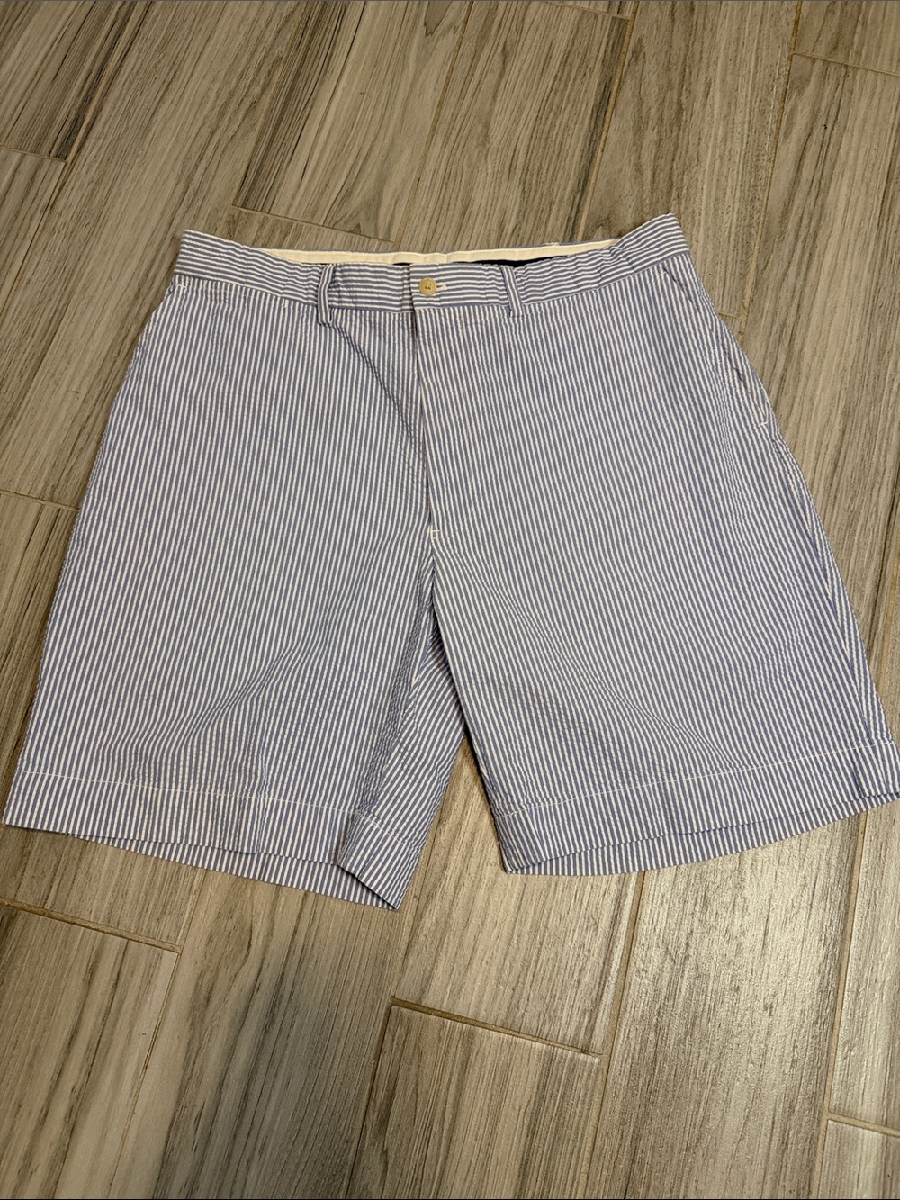 Blue and White Stripe Flat-Front Men's Shorts